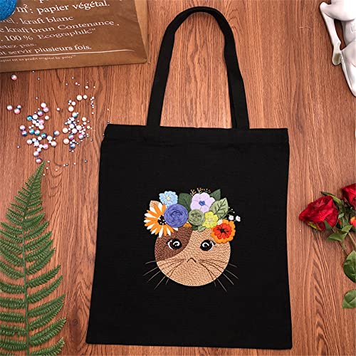 Embroidery Kit For Beginners With 1 Canvas Tote Bag, Pattern, Bamboo Embroidery Tool, Color Threads (A) #TOP1