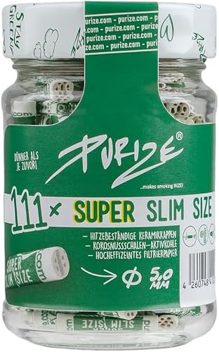 Purize Carbon Activated Super Slim Charcoal Filter Tips 5mm, Jar of 111, with Vastu Storage Mylar Bag (White)