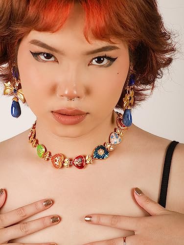 OJERRY Costume Byzantine Medieval Renaissance Bold Chunky Statement Heart Pendant Choker Necklace Cool Jewelry Necklaces Coolest Gifts for Women Chunky Trendy In Their 30s3