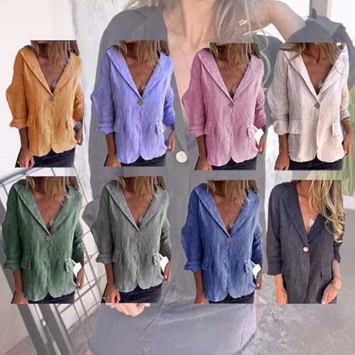 Frontaley Thin Coat, Cotton and Linen Casual Lapel Single-button Thin Coat, Long Sleeve Loose Casual Blazer Jackets2