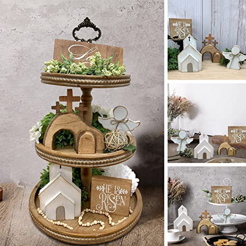 Easter Scene Wooden Decorations, Easter Resurrection Scene Set, Wooden Easter Table Ornament, Jesus Nativity Scene Cross Empty Tomb Bundle, Easter Spring Desktop Decor For Home Office #TOP6
