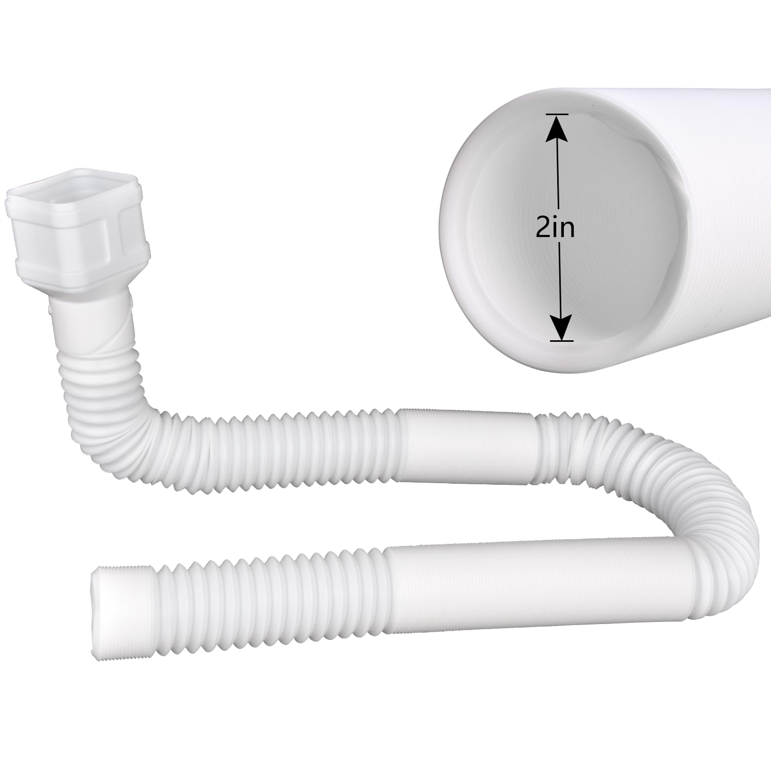 Prestantious 8.5ft Long Gutter Downspout Extensions, 2" ID Small Size Downspout Extender Drainage Pipe for 2"×3" Downspout, Inside Diameter 2 Inches, Pipe Stretched Length 8.5ft(White-1 pack)