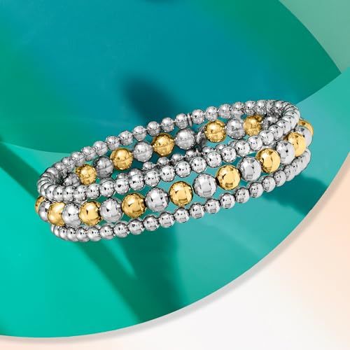 Ross-Simons Italian 2-Tone Sterling Silver Jewelry Set: 3 4-6mm Bead Stretch Bracelets3
