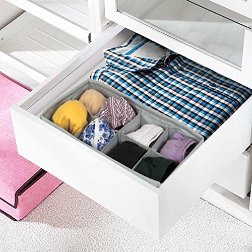 Image of HOKIPO Non-Woven Fabric Undergarment Organizer Storage Box for Drawers Bra Panty Socks Tie Lingerie Organizer for Wardrobe, Grey, 8 Grids (IN-334-GRY)