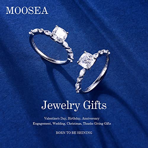 MOOSEA 1.5ct Cushion Moissanite Rings for Women, D Color VVS1 Clarity Lab Created Moissanite Ring 14K White Yellow Rose Gold Vermeil Marquise and Round Side Stone Engagement Rings for Women2
