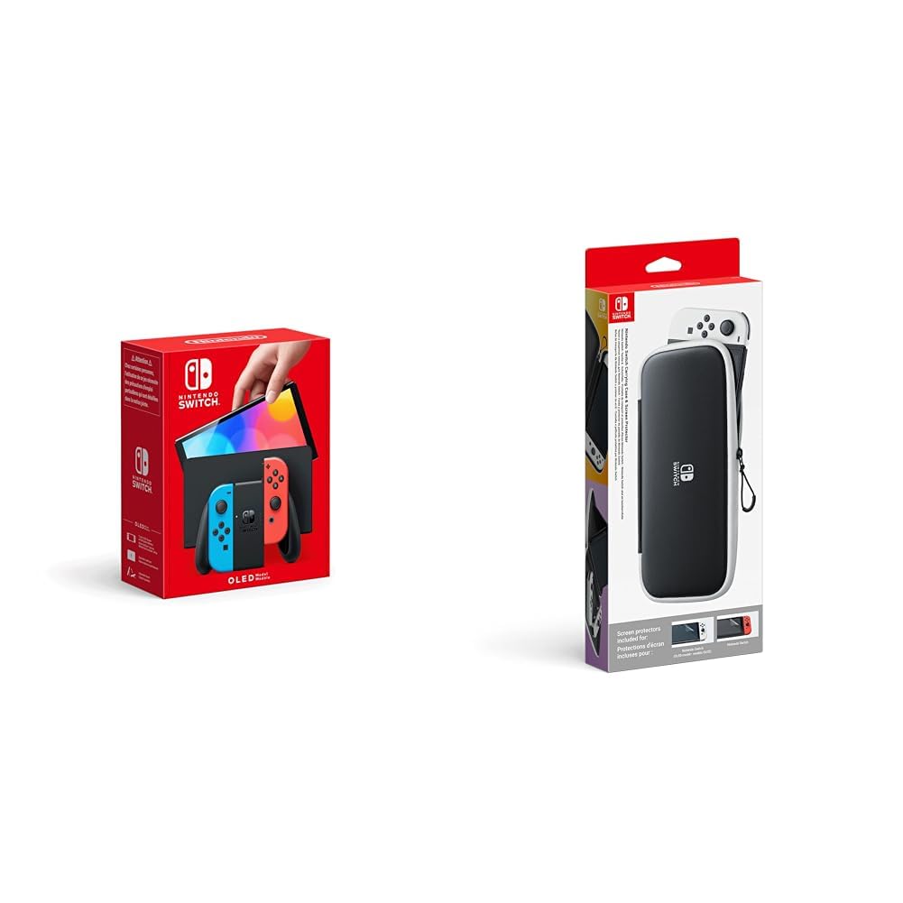 Nintendo Konsola Switch, Wielokolorowy, OLED & Futerał i ochraniacz ekranu do konsoli Nintendo Switch