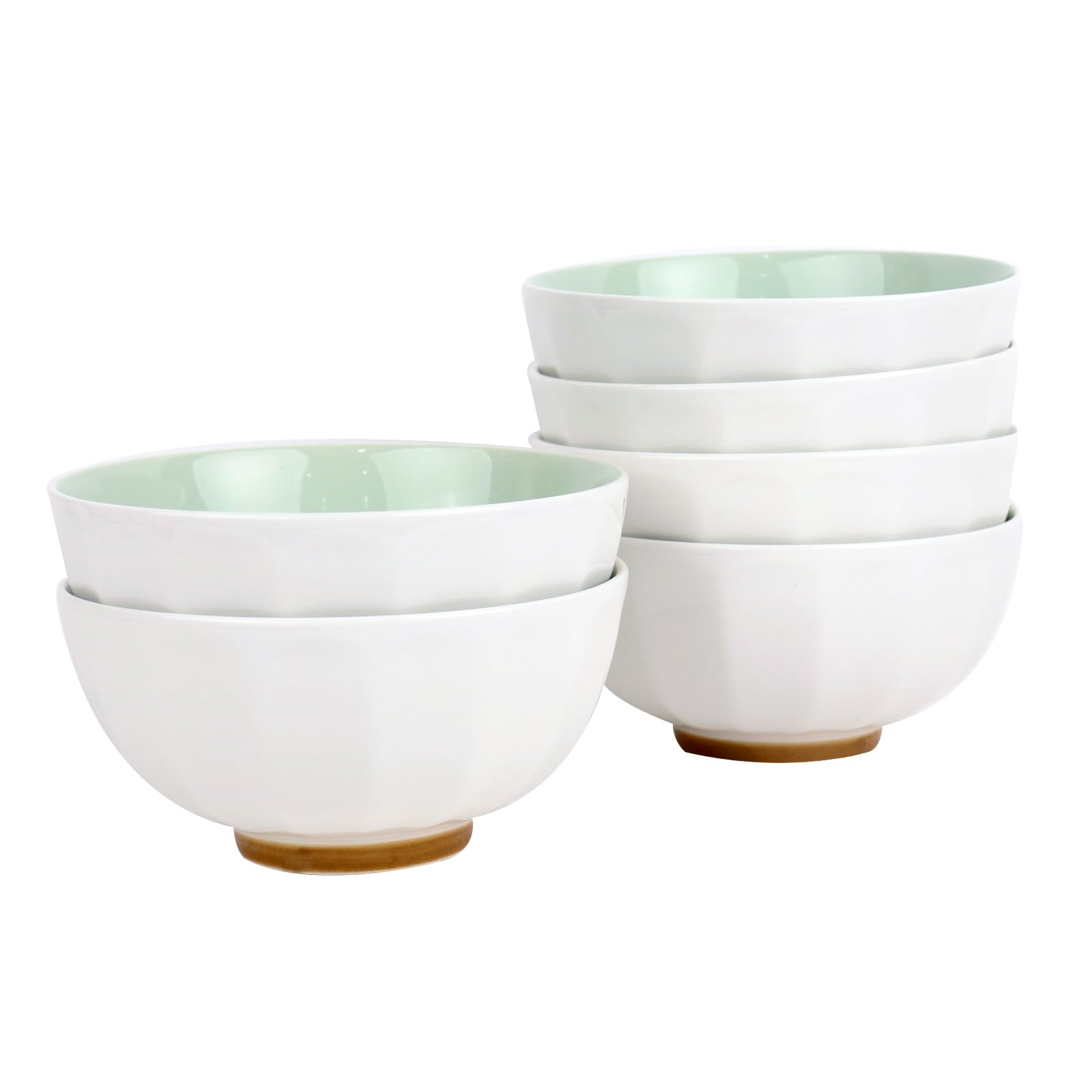 6-Piece Pasta Bowls 24 oz, Green Porcelain 6 inch, Microwave Oven Dishwasher Safe Scratch Resistant