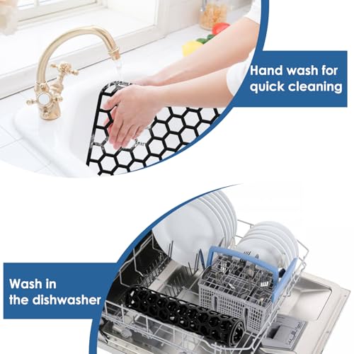 Bestjing 2 Pack Silicone Sink Protectors for Kitchen Sink - 12\" x 11\" Kitchen Sink Grid Accessory, Non-Slip Heat-Resistant Mat for Bottom of Porcelain Stainless Steel, Dishwasher Safe (Black)