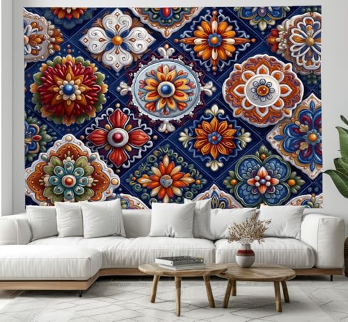 Tapiz de mandala mexicano grande y ligero, ideal como arte de pared suave y manta de playa 2