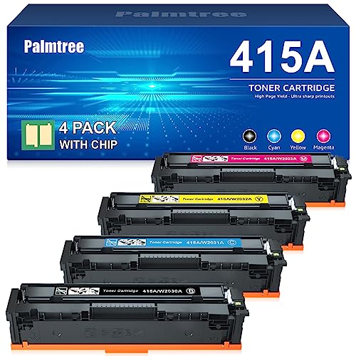 Palmtree Kompatibel HP 415A Multipack Mit Chip Hp 415X Hp Color Laserjet pro MFP M479fdw Toner Hp Color Laserjet pro M479dw M479fdn Hp Color Laserjet pro M454dw M479fnw M454dn W2030A W2030X (4er-Pack)