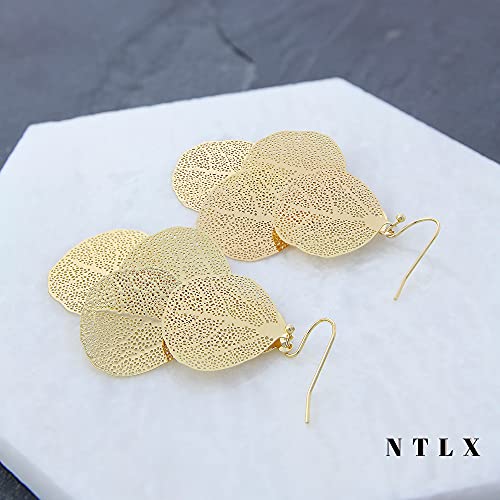 Bohemian Boho Filigree Leaf Chandelier Dangle Earrings for Women – Handcrafted Delicate – 14K Gold Plated – Lightweight4