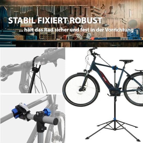 TRUTZHOLM Fahrradmontageständer 360° drehbar höhenverstellbar 50 kg Traglast Stahl mit magnetischer Werkzeugablage schwarz für Fahrräder Mountainbikes E-Bikes