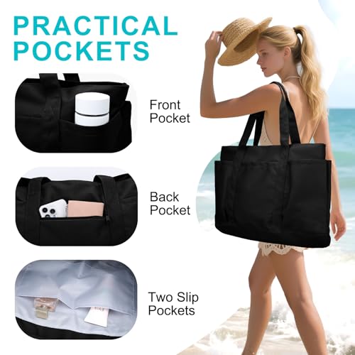 Image of VASCHY Extra Large Beach Bag, Oversized Utility Travel Tote Bag with Zipper Waterproof Sand-proof Pool Bag with Wet Bag