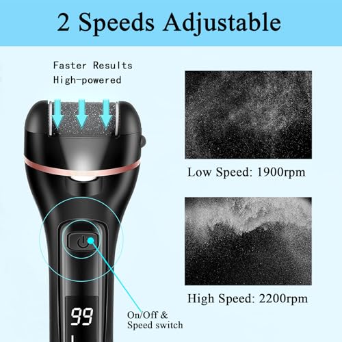 Callus Remover for Feet, 13-in-1 Professional Pedicure Tools Foot Care Kit, Foot Scrubber Electric Feet File Pedi for Hard Cracked Dry Dead Skin, 3 Rollers, 2 Speed, Battery Display - Image 5
