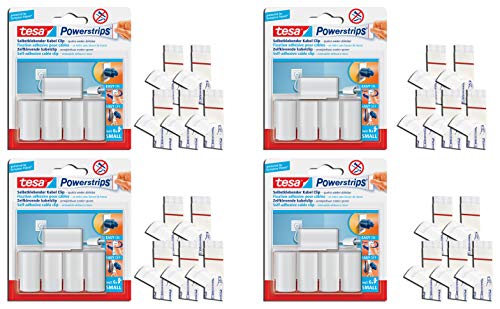 tesa Powerstrips® Kabel-Clip, selbstklebend, spurlos wieder ablösbar, weiß (20 Clips + Ersatz-Strips)
