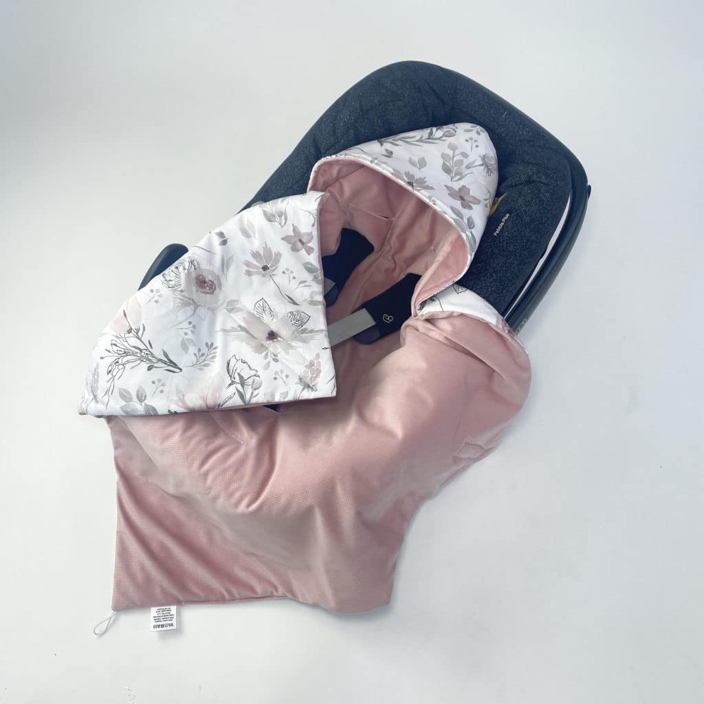 Einschlagdecke für Babyschale Autositz, Universal, Frühling Sommer Minky Baby Decke mit Klettverschluss Babytragen leicht Übergangssaison (BLUMEN)