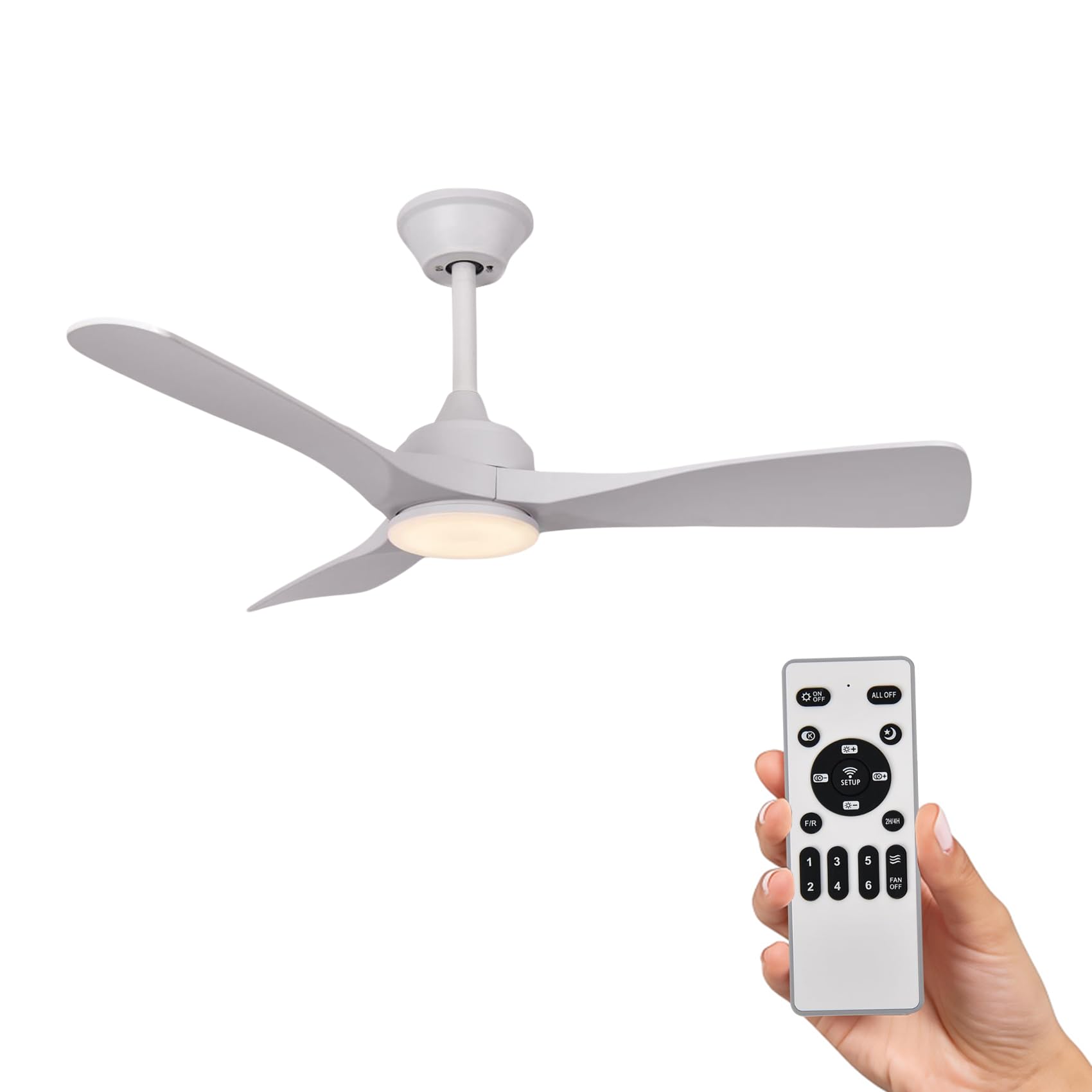 Ventilador de Techo Grande con Luz y Mando 132cm (52"), Motor DC Silencioso, 3 Aspas plástico, LED Regulable, Ventilador Moderno Bajo Consumo para Salones, Blanco