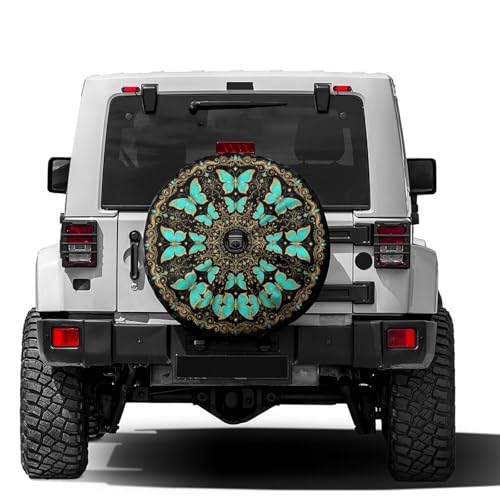 Image of Delerain Spare Tire Cover with Backup Camera Hole Mandala and Butterflies Wheel Covers Waterproof Dust-Proof UV Sun Universal Fit for Trailer RV SUV Truck (18 Inch for Diameter 32 inch-34 inch)