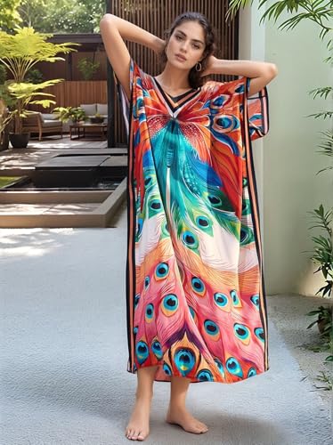 Image of NFVNKJ Women's Plus Size Beach Lounge Kaftan Maxi Dress Swimsuit Coverup for Women