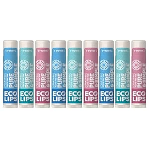 Eco Lips – Pure & Simple Raspberry, Coconut and Vanilla Organic Lip Balm 9-Pack (0.15 oz.) – 100% Natural. 100% Plastic-Free Plant Pod Packaging. Made in USA