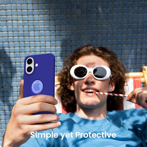 Image of Elzzi Microfiber Logo Cover Compatible for iPhone 16 Case Liquid Silicone Cases Full Body 4 Layer Protective Covers Shockproof Back Cover (Ultramarine)