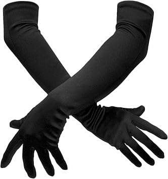 Women Elbow Length Gloves Black Wedding Halloween Fancy Dress Creepy Cloth Costumes Satin Stretchy 55cm