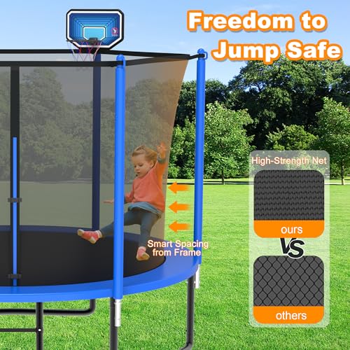 DeepRoar Tranpoline for Kids and Adults, 1500LBS 16FT 15FT 14FT 12FT 10FT 8FT Tranpoline with Basketball Hoop, Safety Enclosure Net, Heavy Duty Tranpoline with Light, Sprinkler, Socks, ASTM Approved