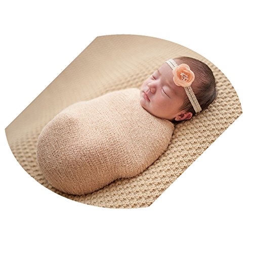 Image of Coberllus Newborn Baby Photo Props Wrap Cloth Blanket Swaddle for Boys Girls Photography Shoot (Beige)