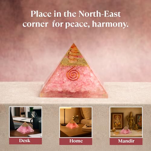 Image of Astrotalk Love Attraction Resin Pyramid | Rose Quartz Crystal Pyramid for Relationship Harmony & Self-Love | Vastu Items for Home Decor | Office Table Decoration Items | Gift for Man & Woman