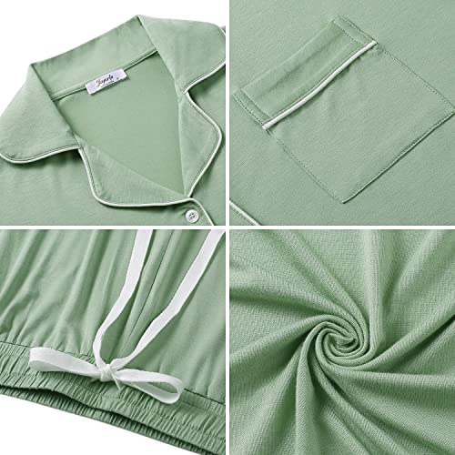 Image of Cherrydew Women Bamboo Viscose Cooling Long Sleeve Button Down Pajama Sets | Buttery Soft,Cooling Comfort,Breathable,Stretchy Fabric