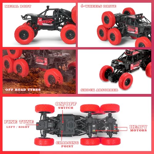 Image of Gooyo GY-97 Hi-Speed Rechargeable Remote Control Rock Crawler Car Toy | 8 Tyres Monster Truck Rock Crawler | 50 Climbing RC Car 4x4 Off-Road Car Toy | Red | in-Built Battery | Gift Box Pack