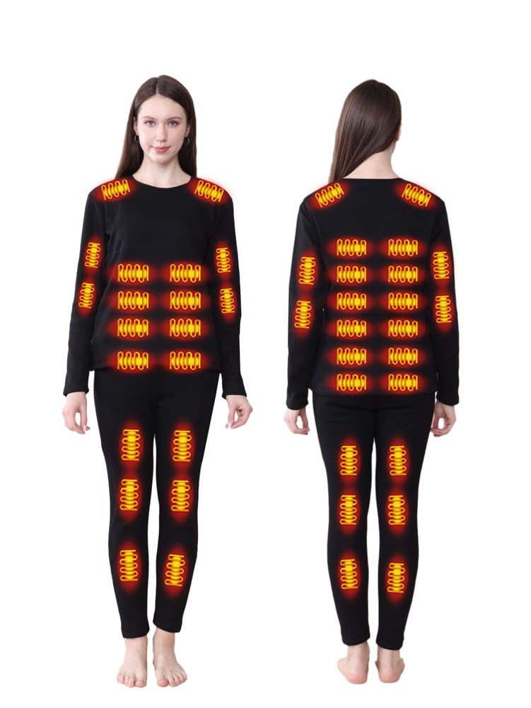 Conjunto de Ropa Interior térmica calefactable para Hombre Mujer,USB 42 Zonas Calefacción Inteligente Camiseta y pantalón térmicos & S-4XL
