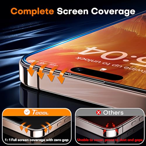 Image of TOCOL for iPhone 16 Pro Privacy Screen Protector 6.3-Inch True 25Anti Spy 9H+ Hardness Tempered Glass for Full Coverage Easy Installation 2 Pack