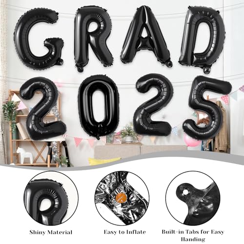 Image of 40in Congrats Grad Balloons Decorations 2025 Foil Graduation Party Balloons Decoration 2025 Deals with Black Letter for Class of 2025 Graduation Backdrop Decor Supplies