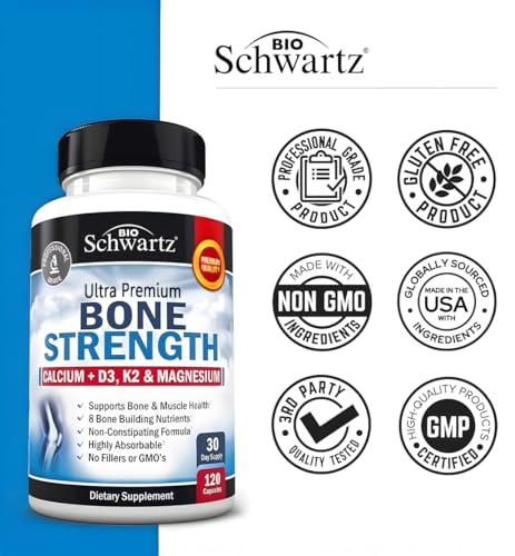 High Absorption Bone Strength Supplement - Gentle Non-Constipating Bone Health Supplement for Women & Men with 9-in-1 Complex with Calcium Magnesium Zinc D3 K2 & More - 3rd Party Tested - 1 Month