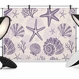 Purple Coastal Summer Backdrop 8x6ft Coral Shell Starfish Nautical Beige Photography Backdrop Photoshoot Background Tapestry Banner for Birthday Baby Shower Decoration Party Video Photo Studio Props