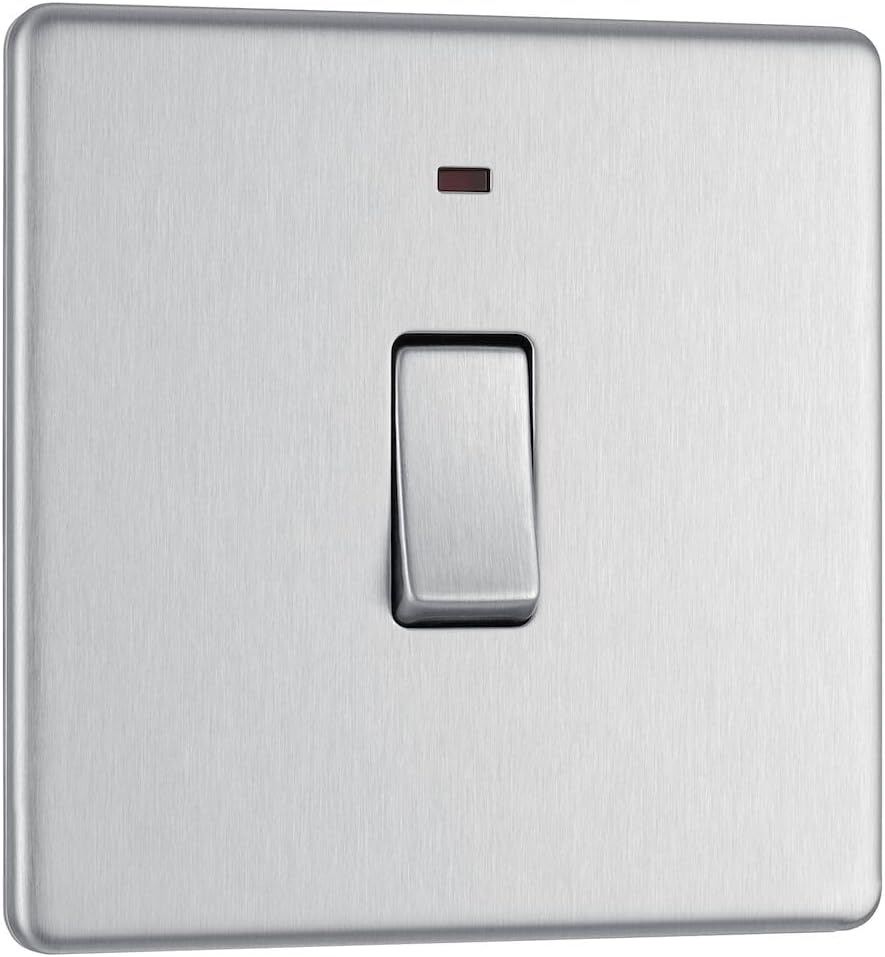 BG Electrical Screwless Flat Plate Single Light Switch with Power Indicator
