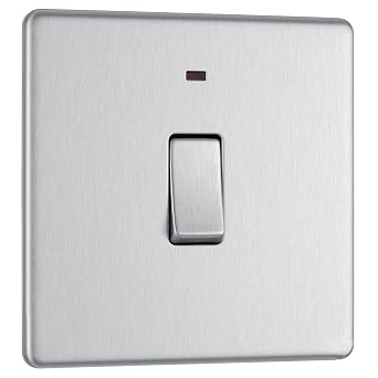BG Electrical Screwless Flat Plate Single Light Switch with Power Indicator
