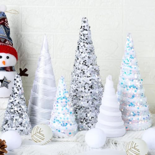 6 Pcs 12" 10" 6" Cone Christmas Tree Decorations Christmas Snow White Glitter Table Decor Farmhouse Trees Tiered Tray Ornament Xmas Tree for Home Holiday Entryway Tabletop Tree Centerpiece Decor by YLOLUL - Used condition - Image 9