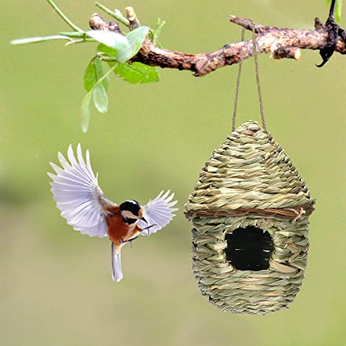 2 Pack Hummingbird Houses For Outside Hanging, Natural Grass Bird House For Nesting, Hand Woven Birds Nest, Wren Finch Bird Hut House For Garden Window Outdoor Home Decoration #TOP3