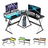 Bestier L förmigen Gaming Schreibtisch Eckschreibtisch mit LED Leuchten Monitorständer 130CM Gaming Computer Eckschreibtisch mit Getränkehalter Headset Haken Ergonomischer Corner Desk