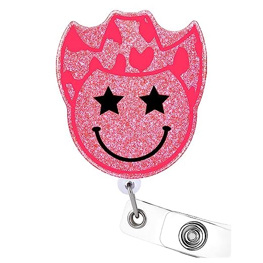 Plifal Badge Reel Holder Retractable with ID Clip for Nurse Nursing Name Tag Card Cute Funny Smile Face Pink Nursing Student Teacher Doctor RN LPN Medical Assistant Work Office Alligator Clip