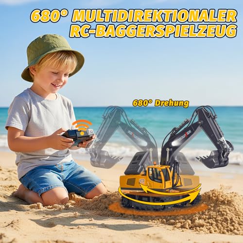 Ferngesteuerter Bagger Ferngesteuert ab 3 4 6 8 Jahre, 1:18 11 Kanäle bagger mit Fernbedienung, Schaufel und LED-Licht, Raupenbagger Spielzeug für 3 4 6 8 Jahre, Geschenk zum Geburtstag für Kinder