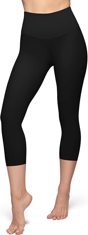 YUDSUD High Waisted Capri Leggings for Women - Tummy Control Soft Yoga Pants for Workout Running No See Through Plus Size Black image 2