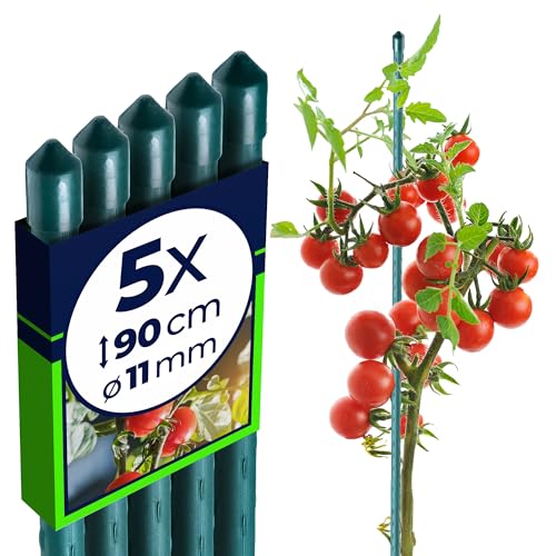 KADAX Pflanzstäbe 90 cm x 11 mm, 5er Set – Beschichteter Stahl Rankstab, Pflanzenstütze & Tomatenstäbe für Garten, Wetterfest & Stabil