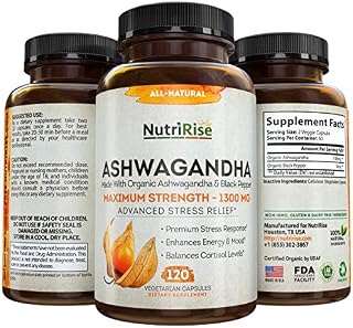 Ashwagandha 1300mg Made with Organic Ashwagandha Root Powder & Black Pepper Extract
