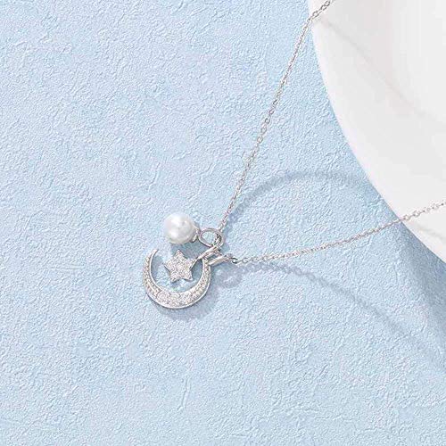 Collier pour femmes anti-allergie en argent S925 avec pendentif perles lune et étoile - 2