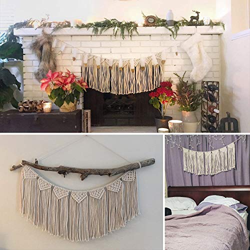 Timeyard Macrame Wall Hanging Curtain Valance, Macrame Tapestry Garland Banner, Boho Shabby Chic Bohemian Woven Wall Decor Living Room Dorm Bedroom Nursery Party Backdrop, 15" W X35" L, 7 Flags #TOP7