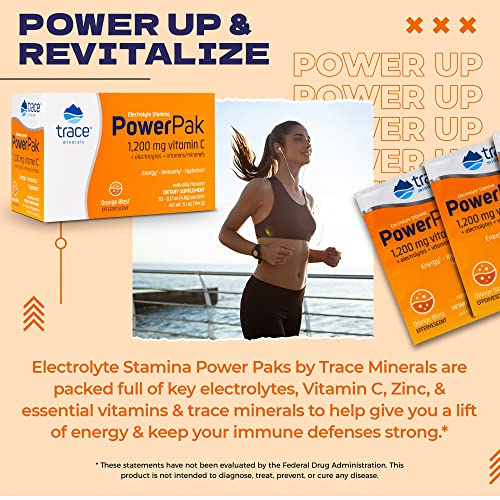 Trace Minerals | Power Pak Electrolyte Powder Packets | 1200 Mg Vitamin C, Zinc, Magnesium | Boost Hydration, Immunity, Energy, Muscle Stamina | Orange Blast | 30 Packets #TOP2