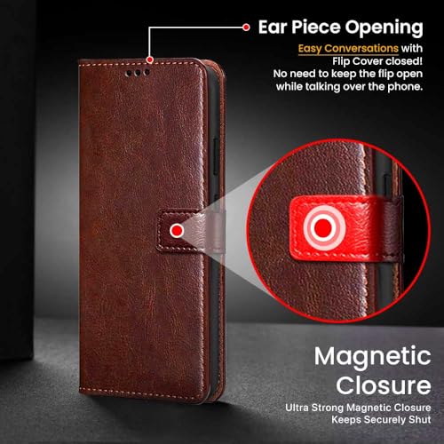 Image of WOW IMAGINE Shock Proof Flip Cover Back Case Cover for 1+ OnePlus Nord CE 6 Lite 5G (Flexible | Leather Finish | Card Pockets Wallet & Stand | Brown)